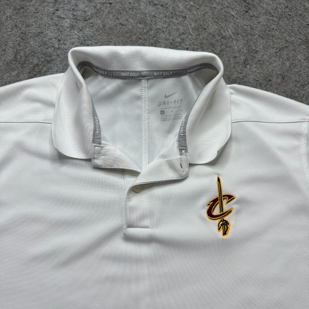 Cleveland Cavaliers Nike Polo Shirt Men L White DRI-FIT Performance Golf